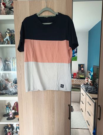 Tee-shirt trois couleurs bleu marine, rose clair et blanc Angelo Litrico - Taille M