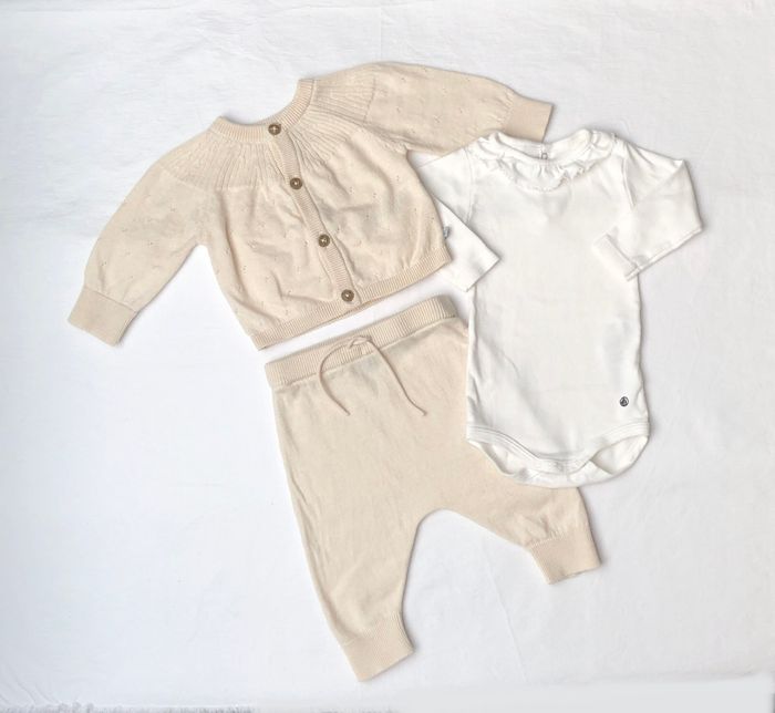 Ensemble laine 3 pièces Petit Bateau 3 mois: cardigan + pantalon + body