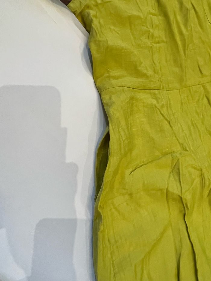 Robe neuve avec étiquette sans manches en lin jaune verte longue taille L - photo numéro 8