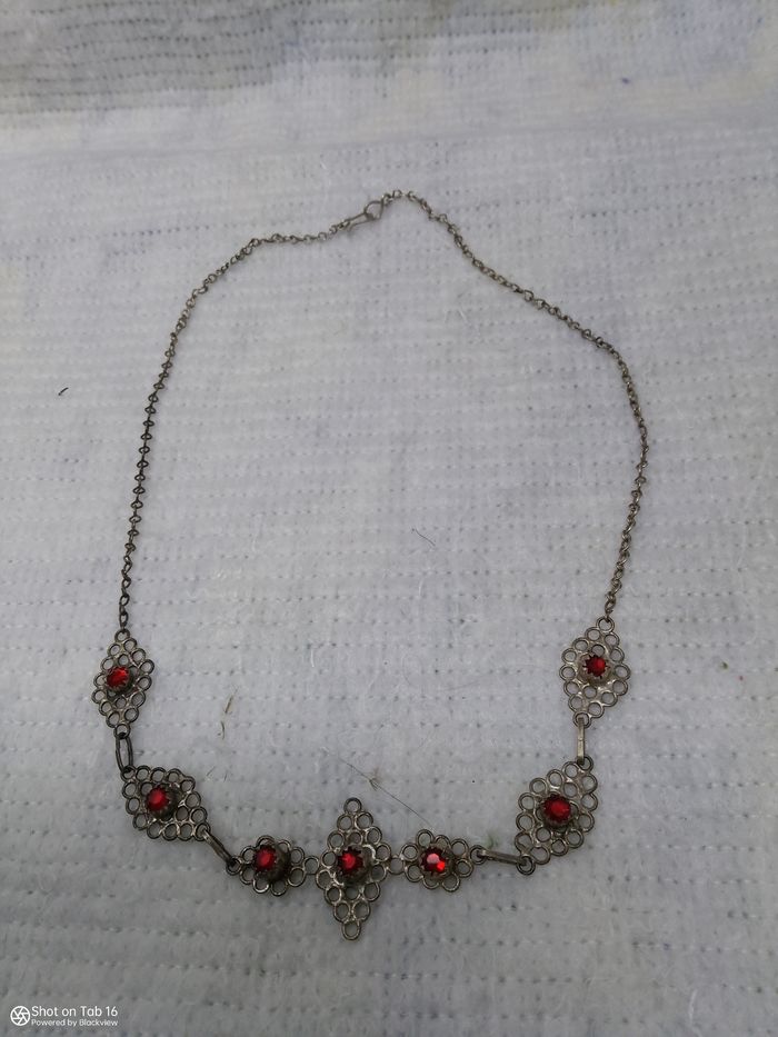 Ancien collier chic bouton en filigrane argenté - photo numéro 2