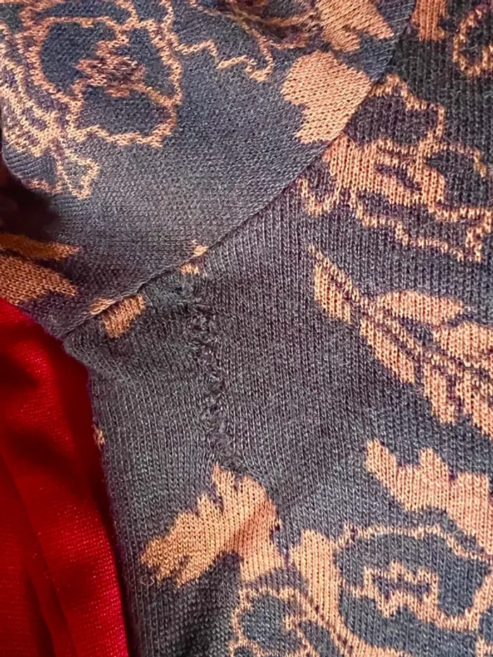 Pull en laine merinos motif à fleurs marron beige orange taille 3 44 lewinger chaud - photo numéro 8