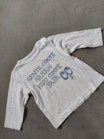 Tee shirt manches longues blanc Kiabi 6 mois