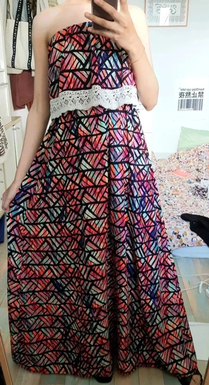 Magnifique Robe longue multicolore géométrique comme neuve taille unique - photo numéro 9