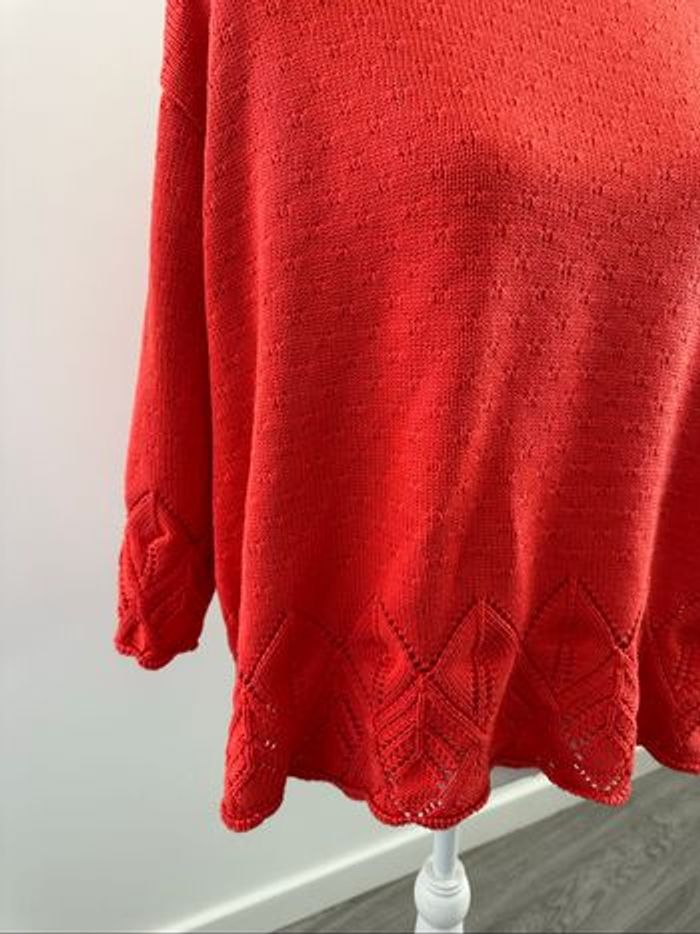 Pull oversize en maille ajourée orange corail Jean Marc Philippe T48 4XL - photo numéro 2