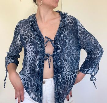 Chemise blouse fluide élégante vintage imprimé léopard/ornement