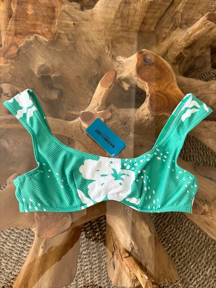 Haut de maillot de bain Maison Lejaby vert blanc piqué