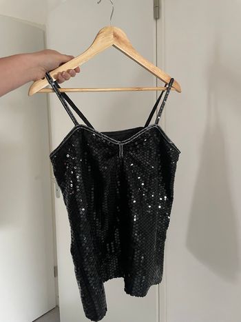 Top sequins noir soirée brillant bretelles taille M 38