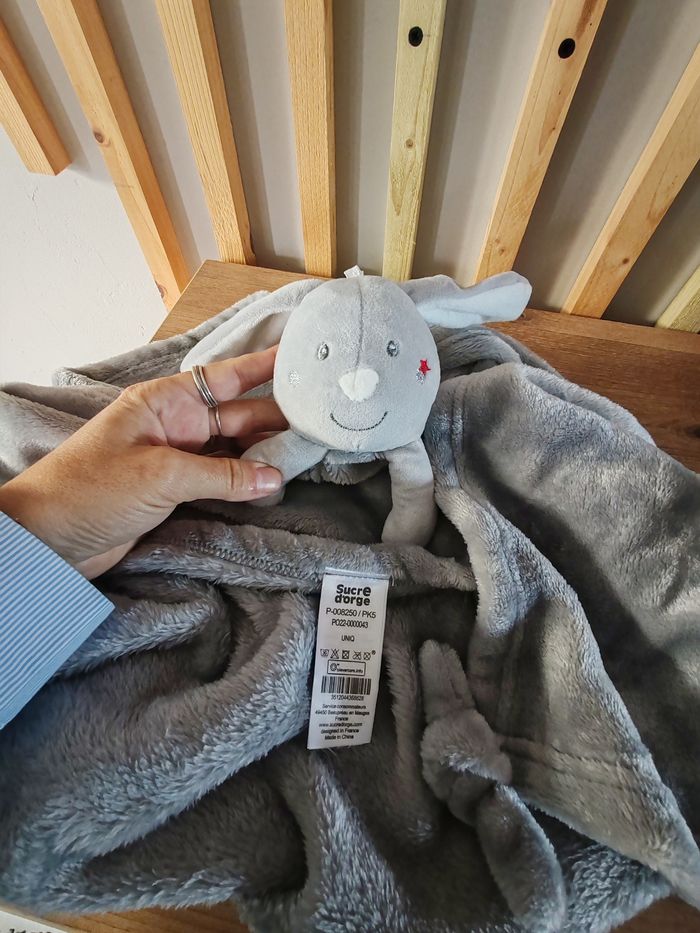 lapin couverture 2 en 1 grise sucre d orge - photo numéro 2