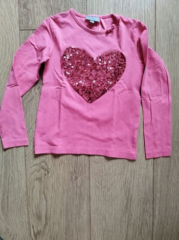 T-shirt manches longues rose avec cœur sequin Jbc - 6 ans