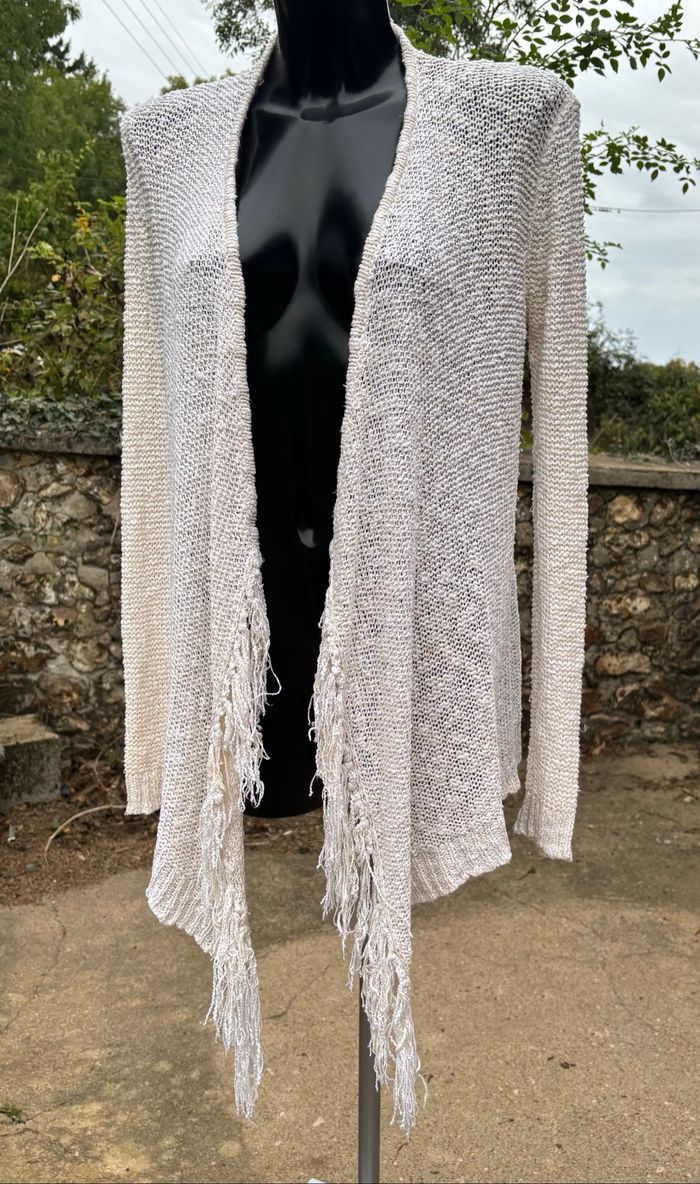 Gilet long à franges Jennyfer – blanc beige – T36 - photo numéro 2