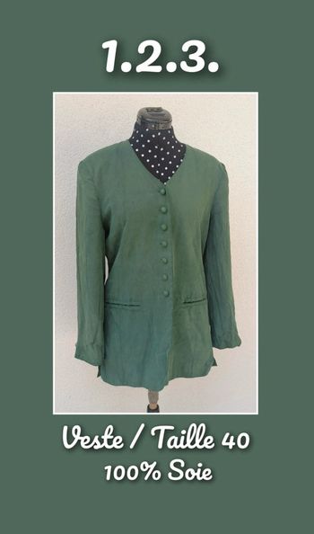Veste chic en soie vert Taille 40 1.2.3.