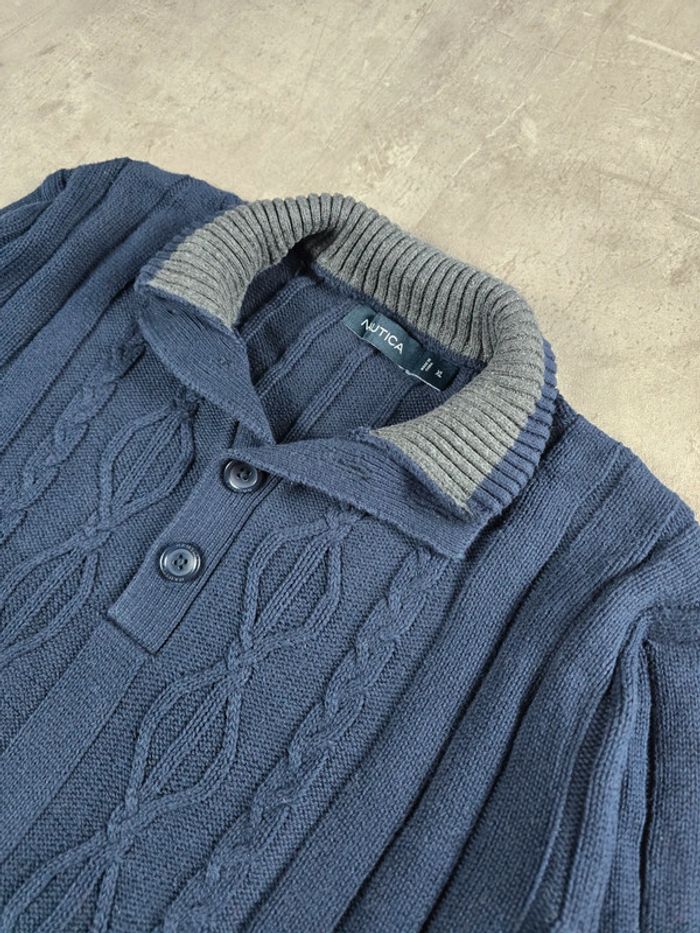 Pull coton Nautica torsadé col camionneur marine taille XL - photo numéro 3