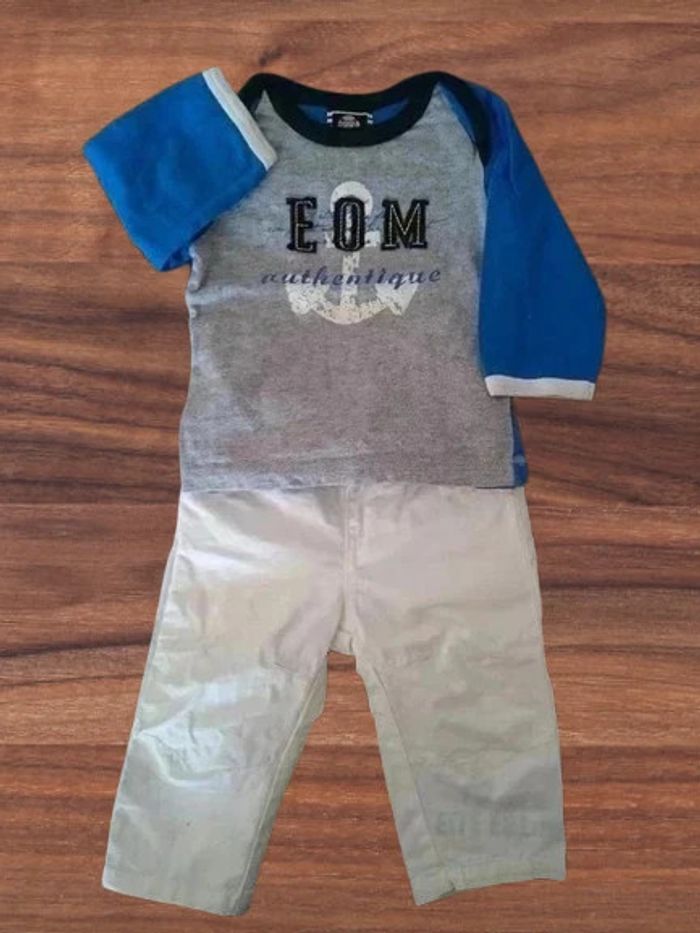 3 mois Ensemble garçon Elle est où la mer? T-shirt + pantalon