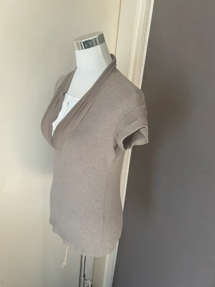 Peserico top haut blouse 2 en 1 beige et blanche taille fr 38 - photo numéro 4
