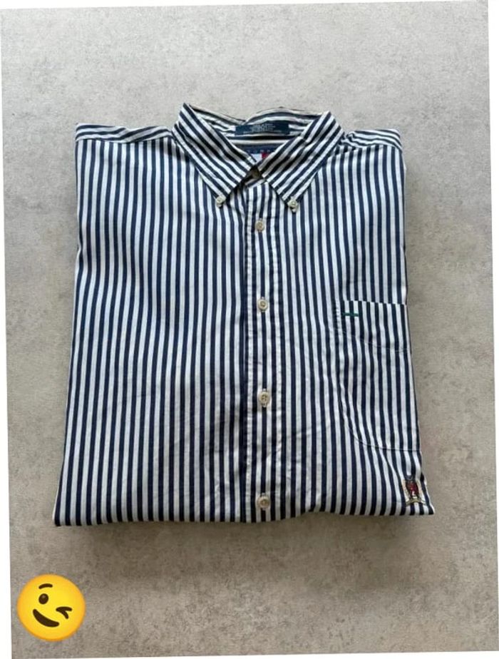 Chemise Tommy Hilfiger manche longue Taille XL bleu blanc Homme Men CHE82
