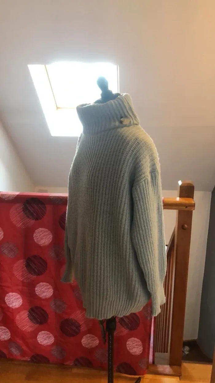 Pull col roulé en maille bleu taille l - photo numéro 3