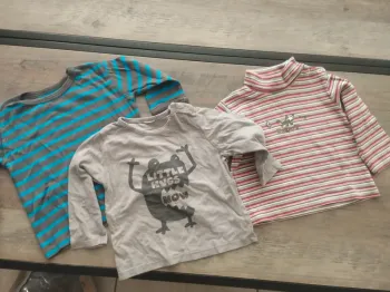 Lot 3 t-shirts manches longues 18 mois 80cm