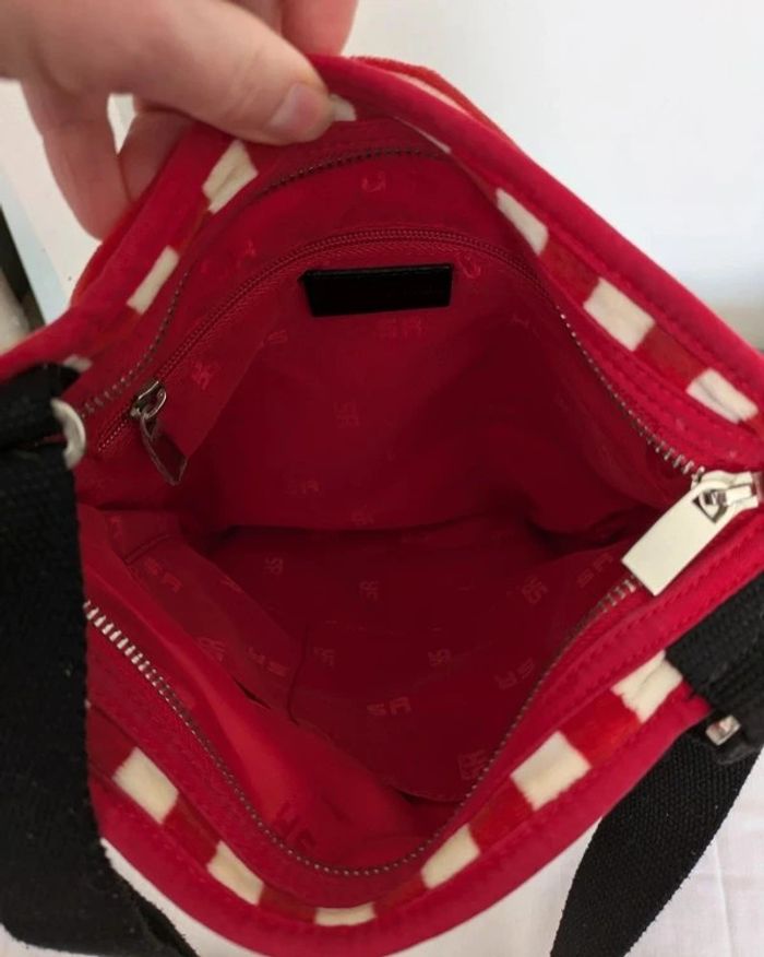 Sac à bandoulière en velours rouge et blanc - Sonia Rykiel - photo numéro 6