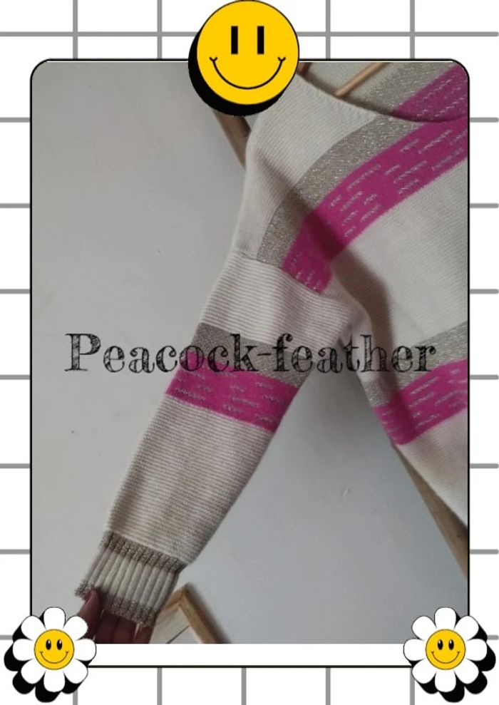 Pull rayé beige rose doré TU - photo numéro 5