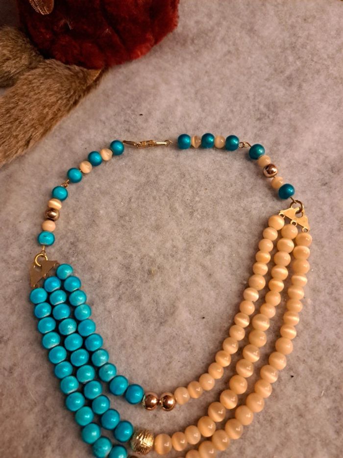 Collier ras de cou bleu abricot - photo numéro 7