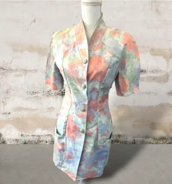 Superbe Blazer long  imprimé fleuri vintage couture 38/40
