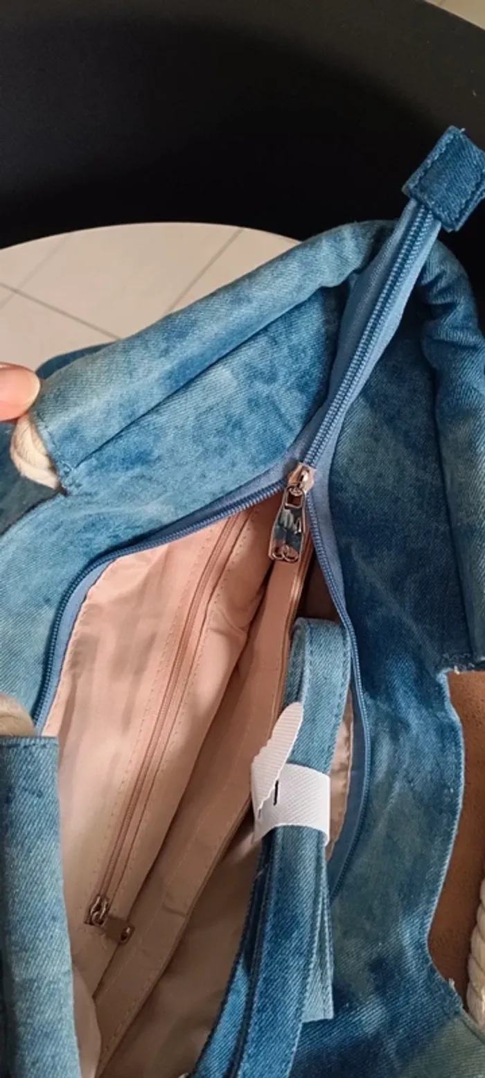 Sac à main cabas bandoulière en jeans et portefeuille assorti - photo numéro 6