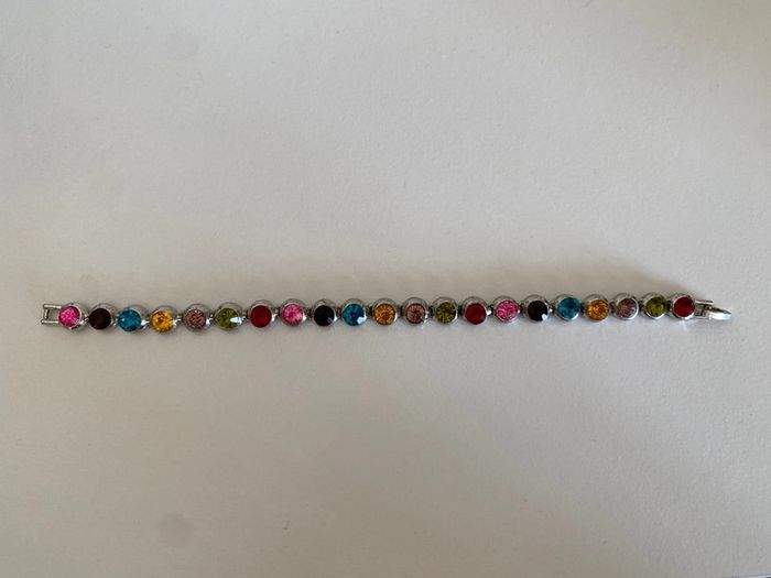 Parure bracelet et broche avec strass brillants multicolores - photo numéro 13