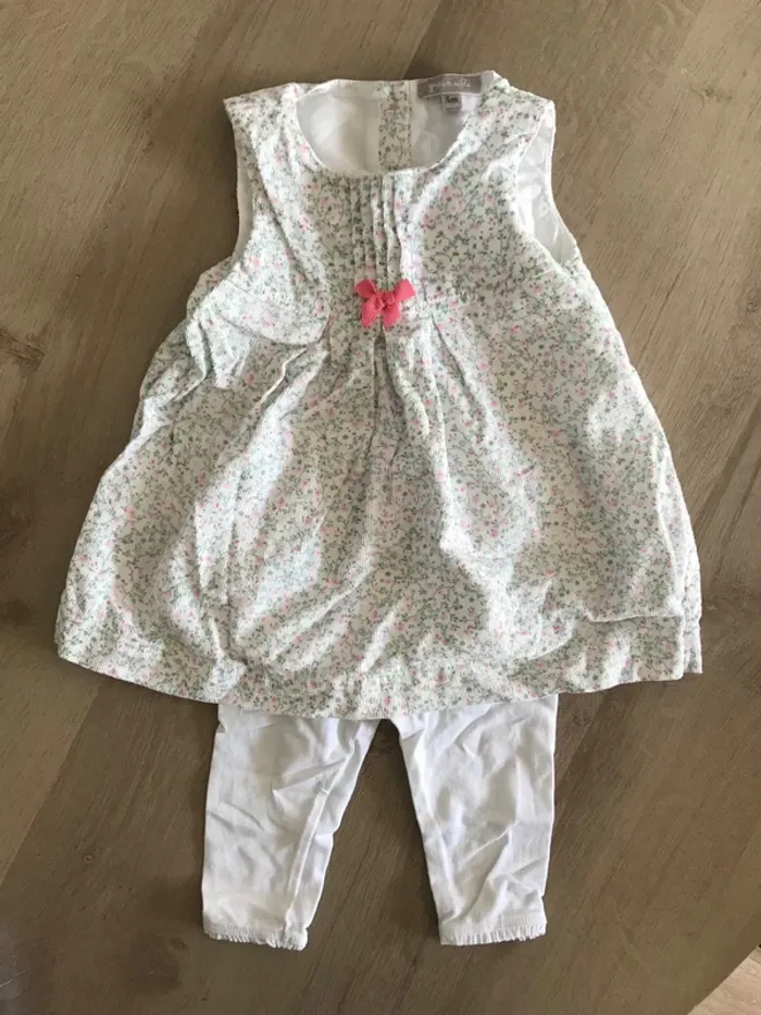 Ensemble 3 pièces robe sans manches, legging et t-shirt manches longues 6 mois - photo numéro 2