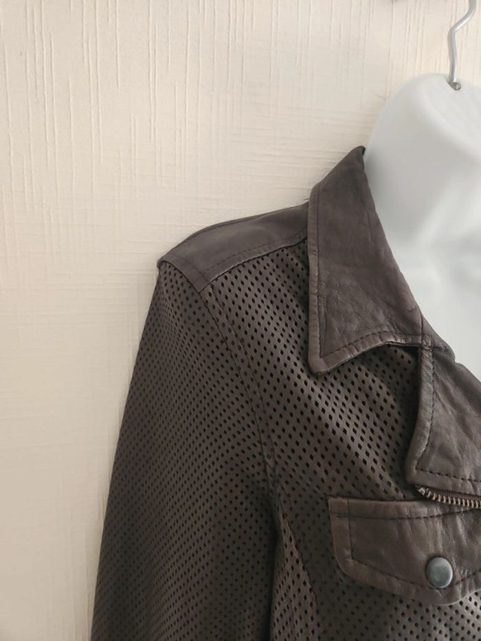 Veste perfecto en cuir véritable marron - photo numéro 4