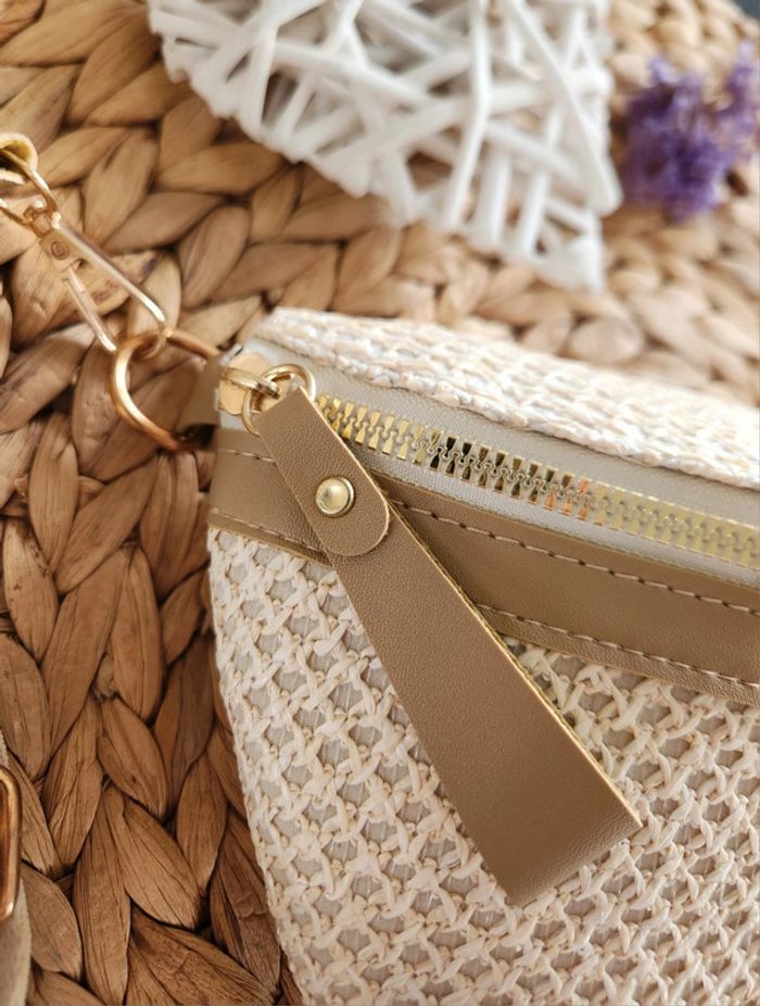 Sac banane tressé paille beige - photo numéro 6