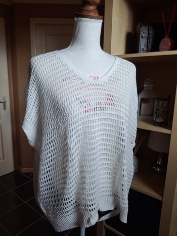 Pull blanc manches courtes maille ajourée neuf