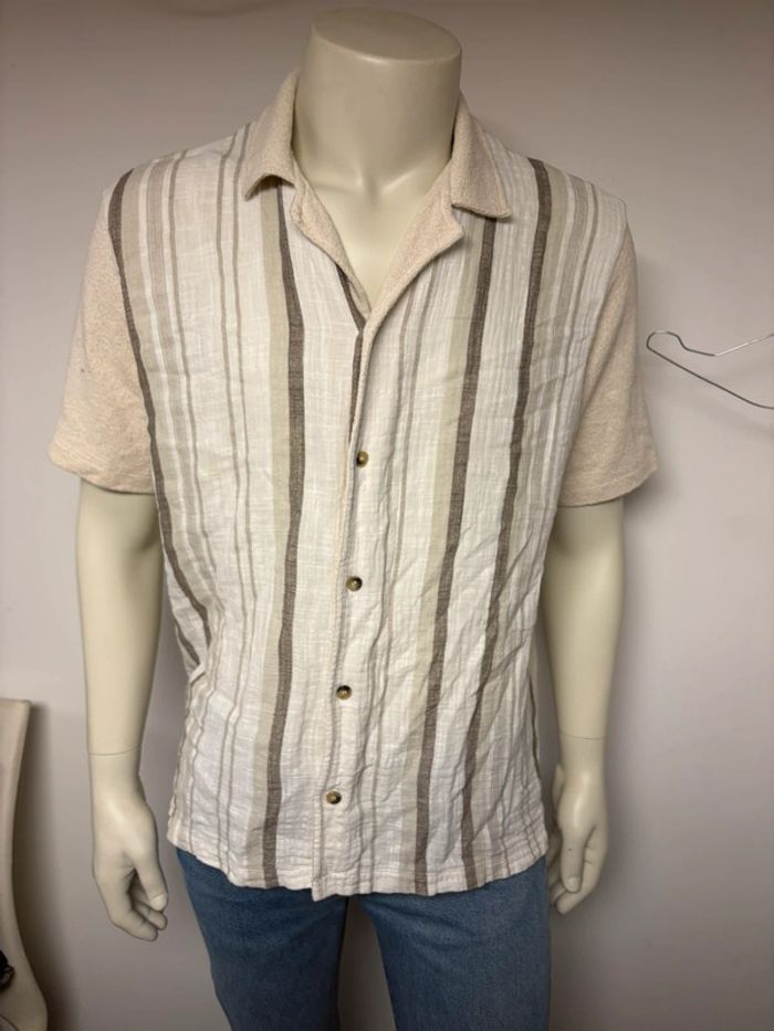 Chemise Zara Manche Courte en Coton Éponge - Taille L - Beige et Taupe - photo numéro 2