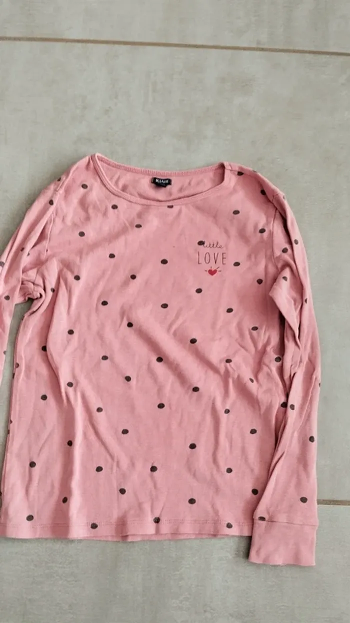 Pyjamas deux pièces Kiabi taille 10 ans fille rose a pois - photo numéro 2