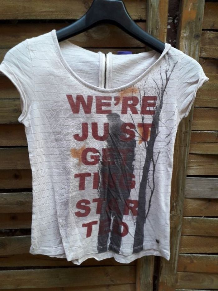 Tee-shirt MC crème & doré & rouge 36/S - Mexx