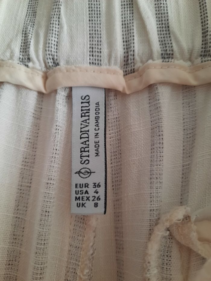 Pantalon en lin Stradivarius T36 rayé blanc et gris - photo numéro 5