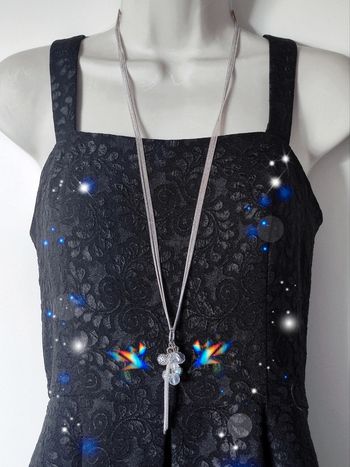 Collier sautoir pendentif perle facette chaine argent y2k - 80 cm