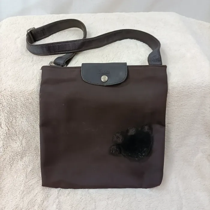Sac bandoulière marron nylon et cuir – Longchamp Paris S033