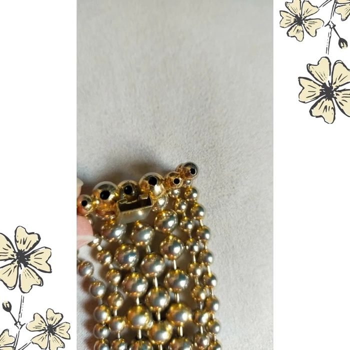 Bracelet vintage multi-rangs perles métalliques doré & argenté – style manchette - photo numéro 12