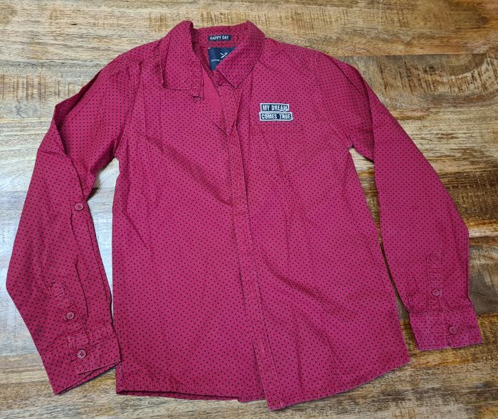 Chemise rouge à pois noir 10 ans 140cm TAO