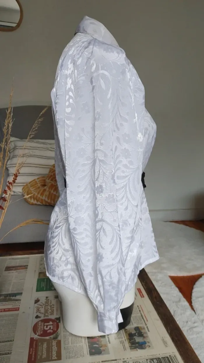 Chemise fluide damassé blanc vintage bouton - photo numéro 2