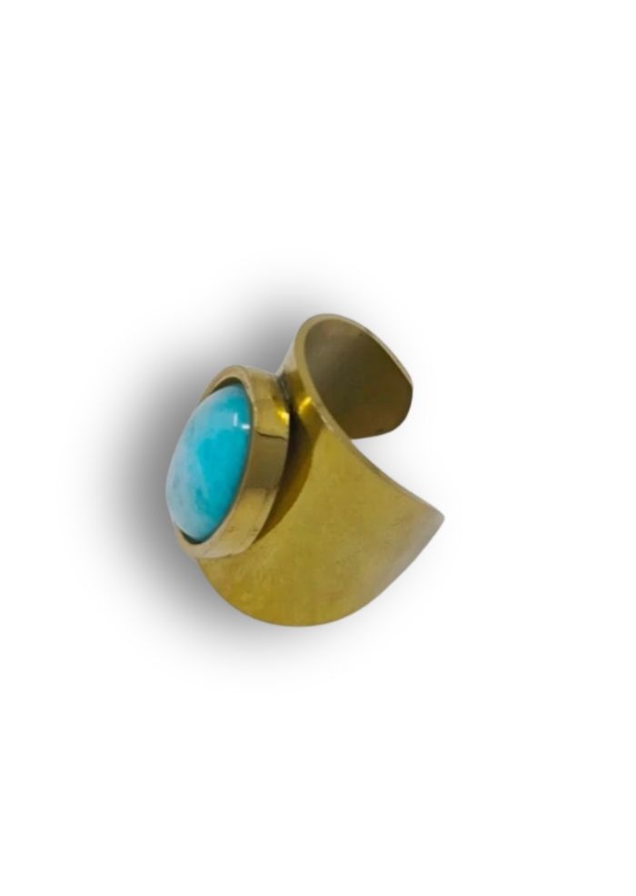 Bague vintage en acier inoxydable & pierre turquoise véritable – Taille 54 - photo numéro 2