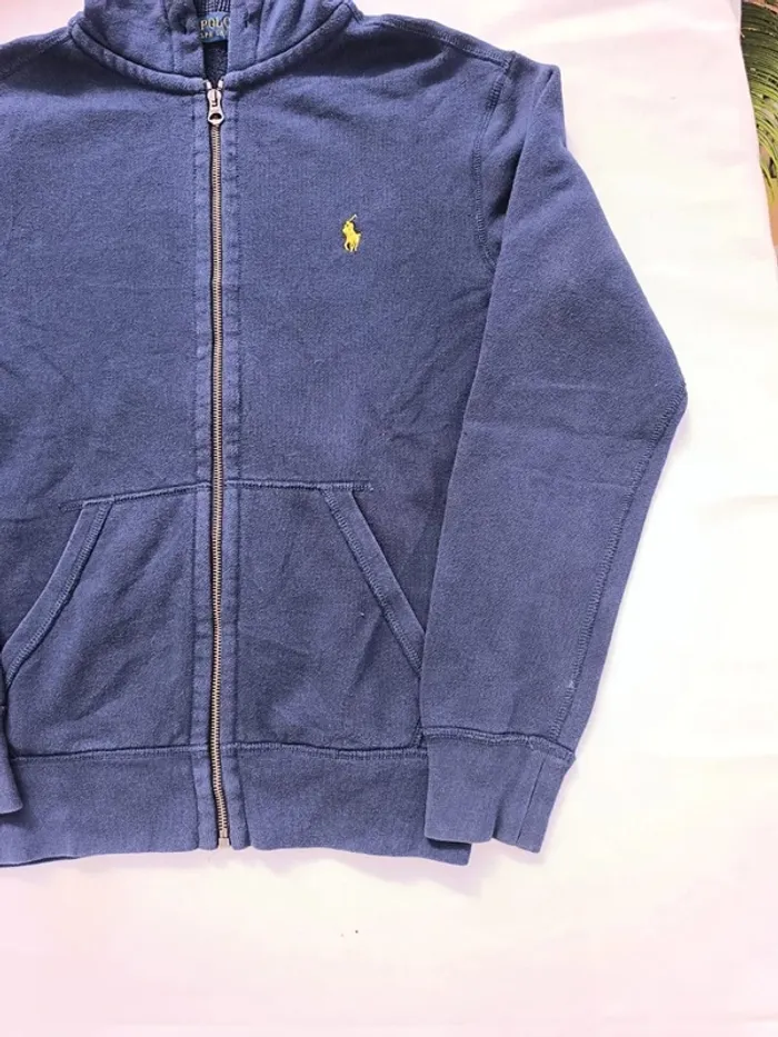 Sweat capuche zippé homme Ralph Lauren taille S bleu marine logo jaune - trou manche - photo numéro 4