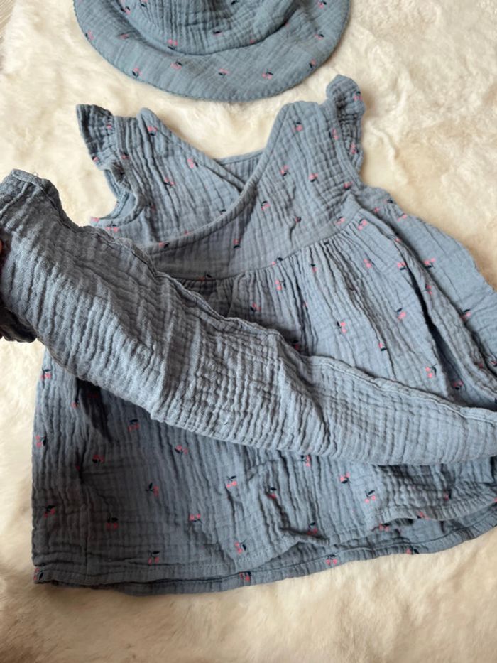 Ensemble chapeau robe gaz coton 9-12 mois bébé fille - photo numéro 4