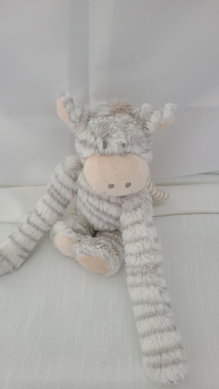 Doudou peluche ane zèbre blanc gris CASA - photo numéro 2