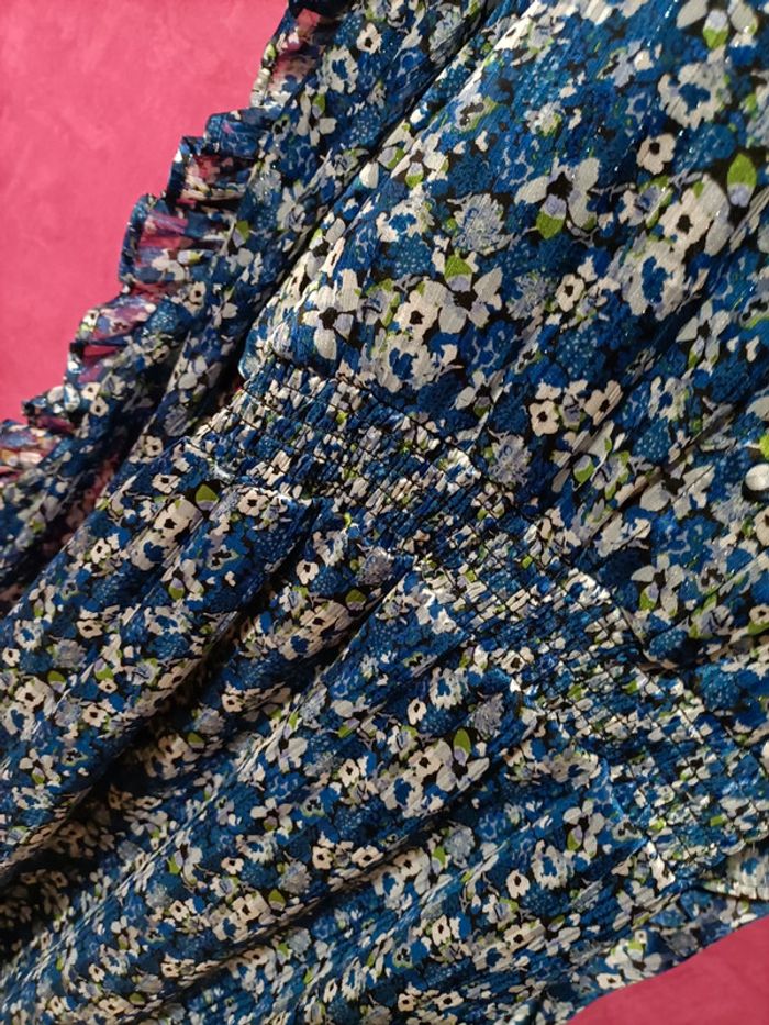 Robe bleue femme manches longues fleurs multicolores Kiabi taille 54 - photo numéro 3