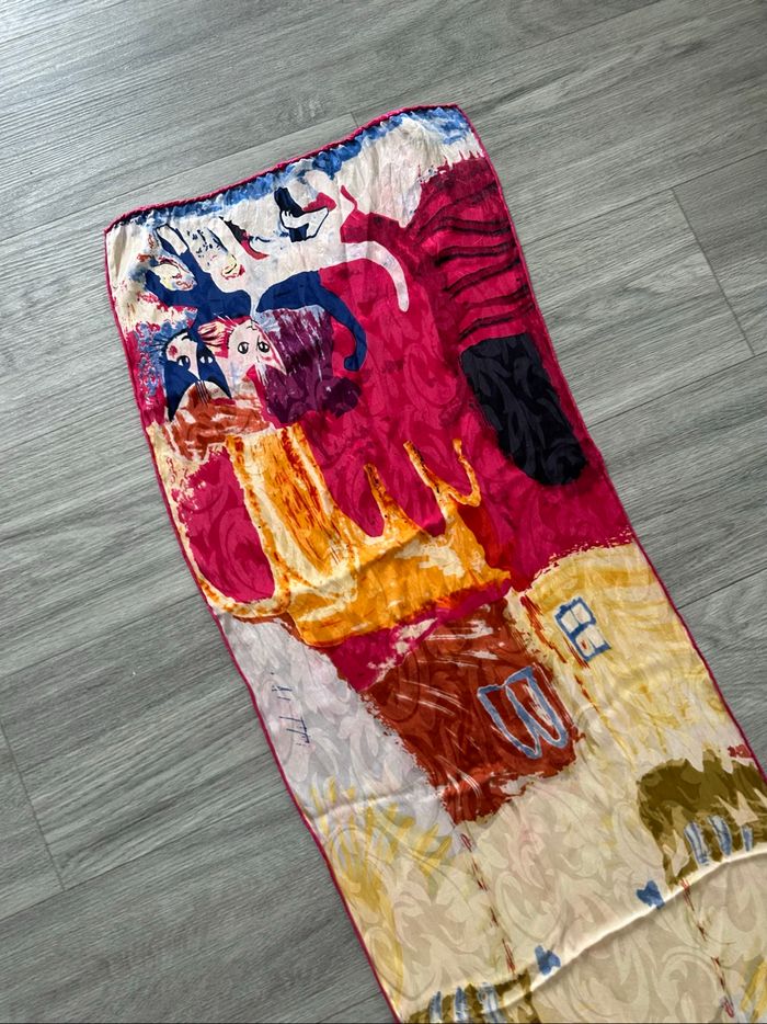 Foulard étole multicolore en soie chats Vintage 40x160cm - photo numéro 3