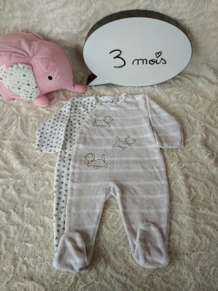 Pyjama grenouillère velours Fille 3 mois Marie Aristochats Disney Baby