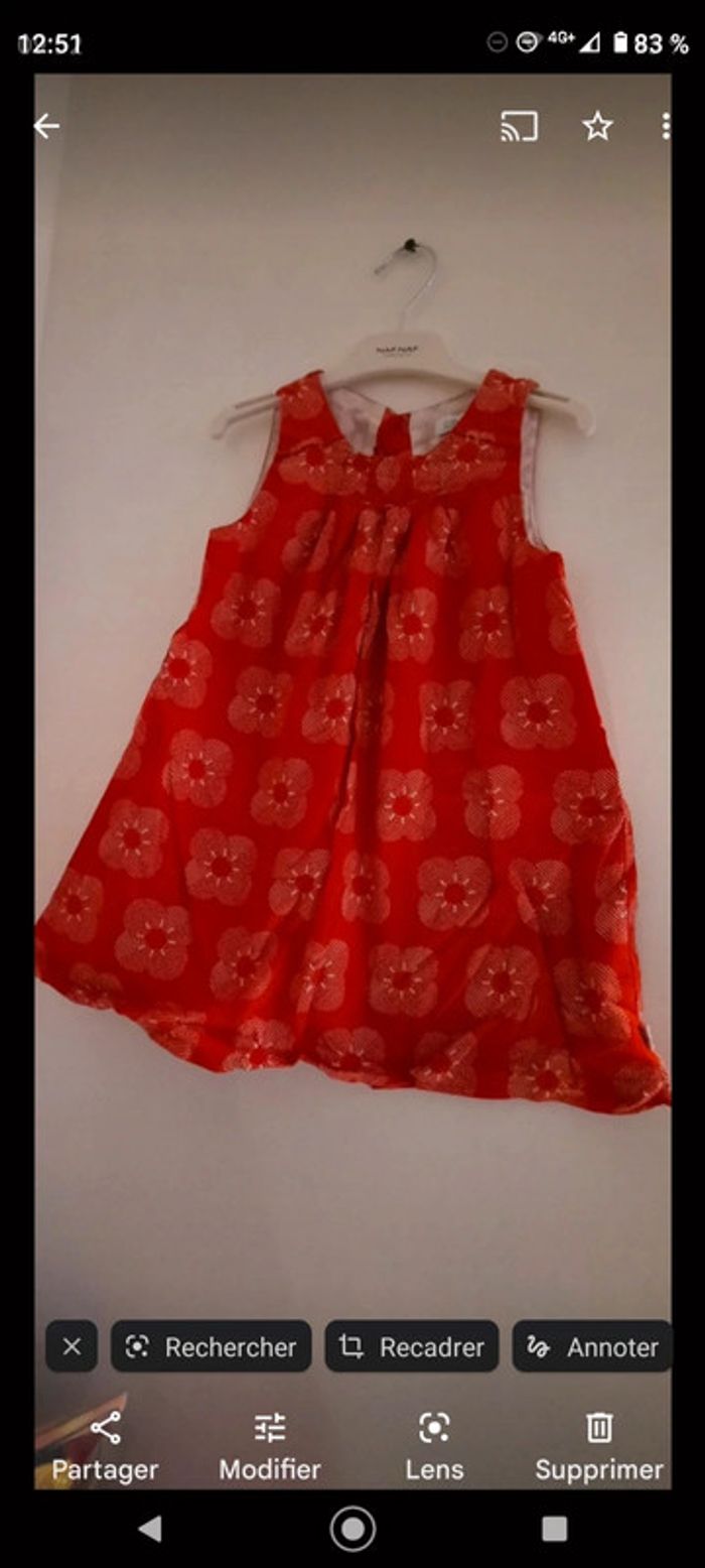 Robe d'été rouge motifs fleurs blanches Obaibi