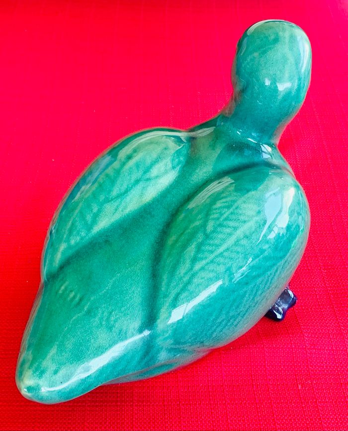 Statue canard vert en céramique craquelé brillante - photo numéro 3
