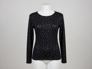 top noir et pois brillants manches 3-4 Taille XS 36-38 CKS Neuf